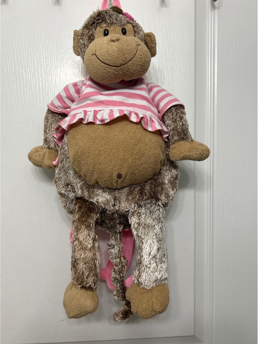 Toby Plush Monkey Backpack with Pink Striped Shirt